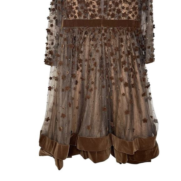 Mac Duggal 67007 Brown Embellished Illusion High Neck Long Sleeve Fit & Flare Dr - Picture 6 of 14